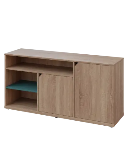 KU2-15DN3 P skříňka nízká 2-dveřová, nika, 740x1522x400, provedení pravé, korpus a dvířka dub bardolino/police světle petrolejová